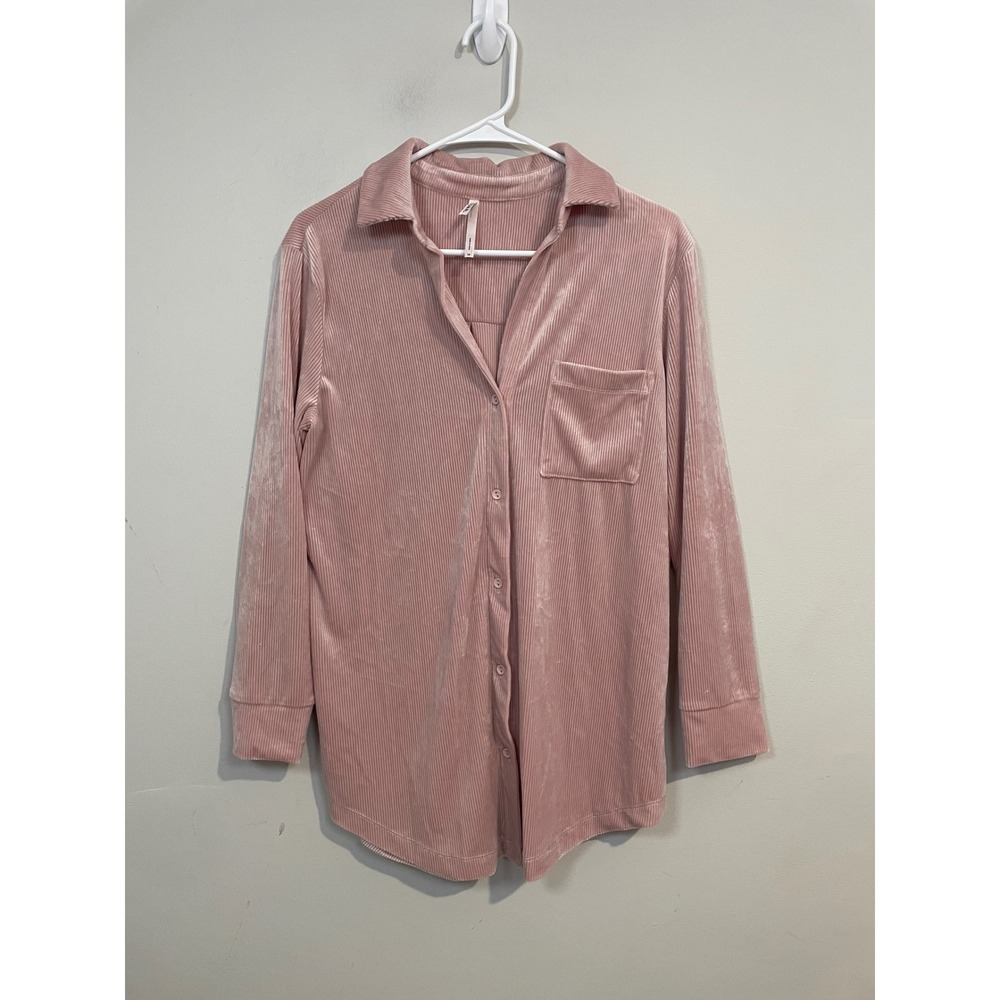 Soma Velvet Corded Pale Pink Long Sleeve Button Down Sleep‎ Shirt Size Medium